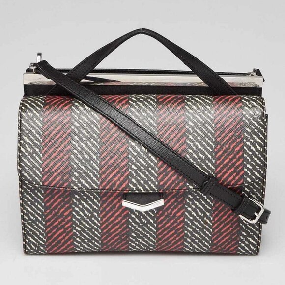 Fendi Black/Red/White Striped Saffiano Leather Demi Jour Shoulder Bag - Picture 1 of 12
